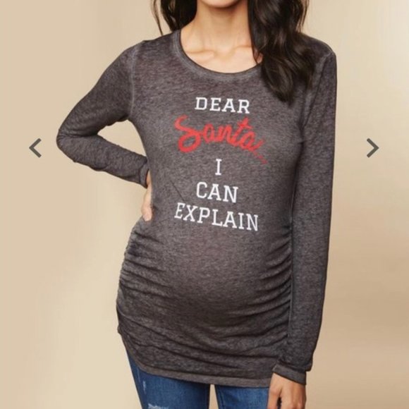 Motherhood Maternity Tops - Motherhood Maternity Long Sleeve Scoop Neck Side Ruched T-Shirt Gray XSM